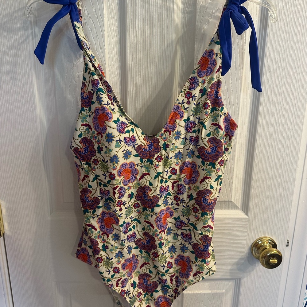 summersalt Floral One-Piece Swimsuit with Blue Tie Straps